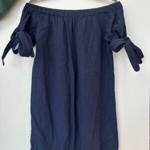 Lulu's Navy Mini Dress Linen Tie-Sleeve